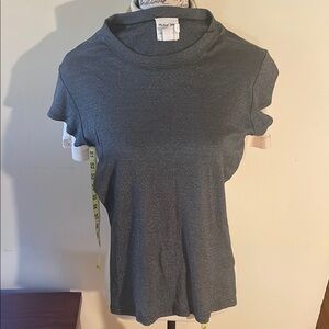 Michael Stars for Anthropologie Gray/Green Metallic Fitted Sleeve Stretch Shirt